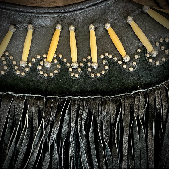 Western World by Shaf black leather jacket with fringe bone beads and studs XL - Picture 4 of 10